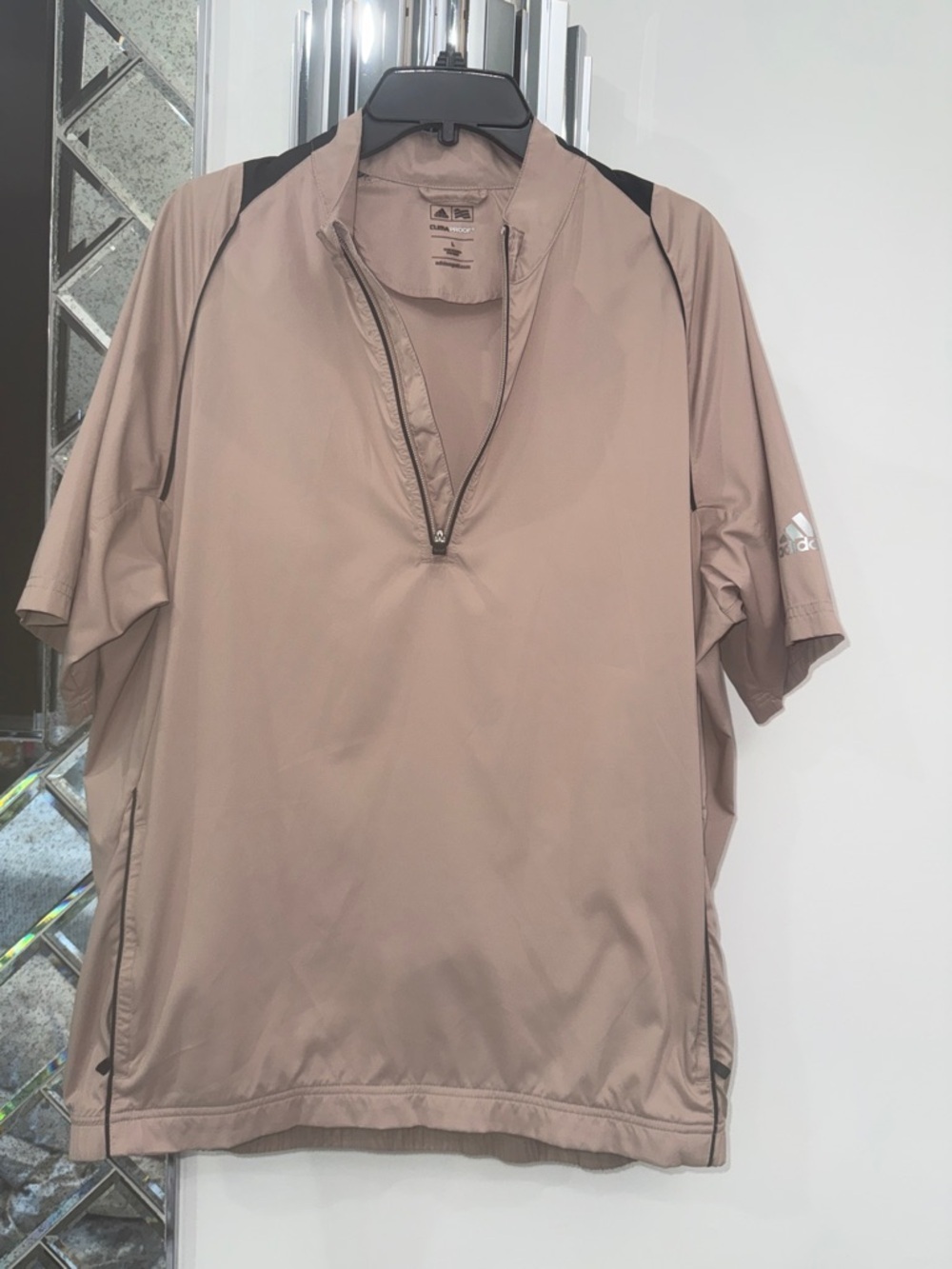 Adidas Men’s climaproof Short-Sleeve Half-Zip Golf Shirt — Taupe/tan color